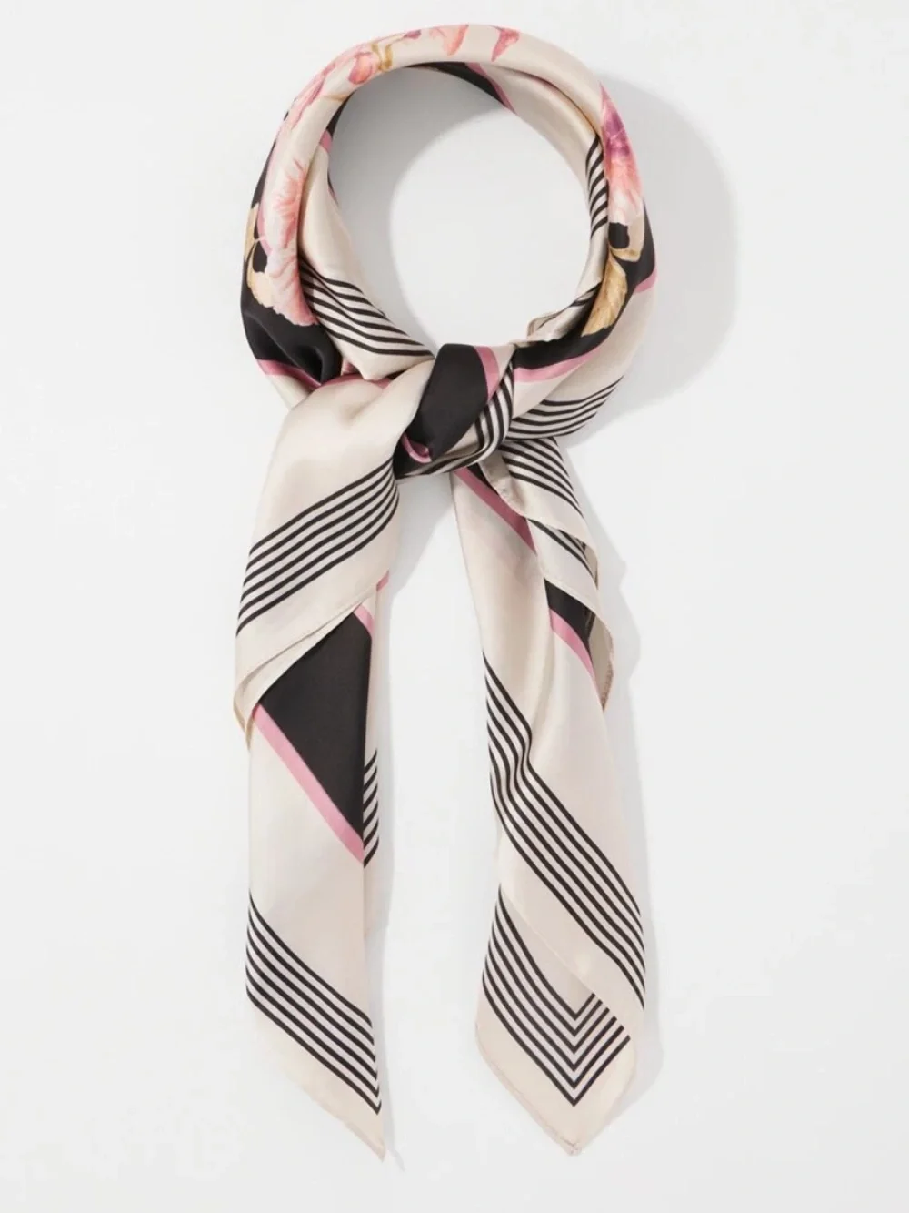 WHBM  Pink and Black Floral Square Scarf